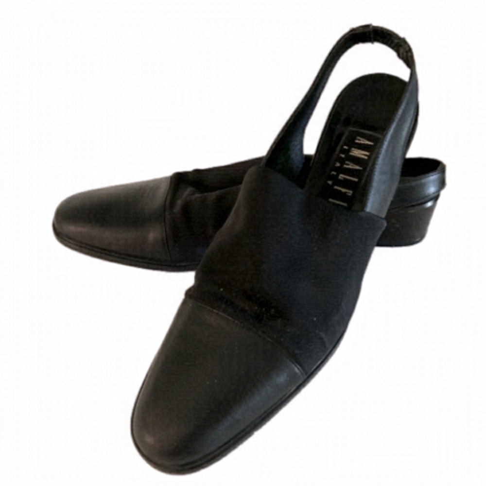 ALMALFI SLING BACK BLACK ITALIAN MADE LEATHER SHOES - Size 10 1/2